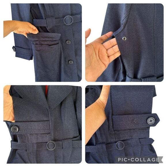 GAP Vintage Y2K Denim Blue Dark Wash Trench Coat Jacket Belted Pockets Size M - Picture 4 of 9